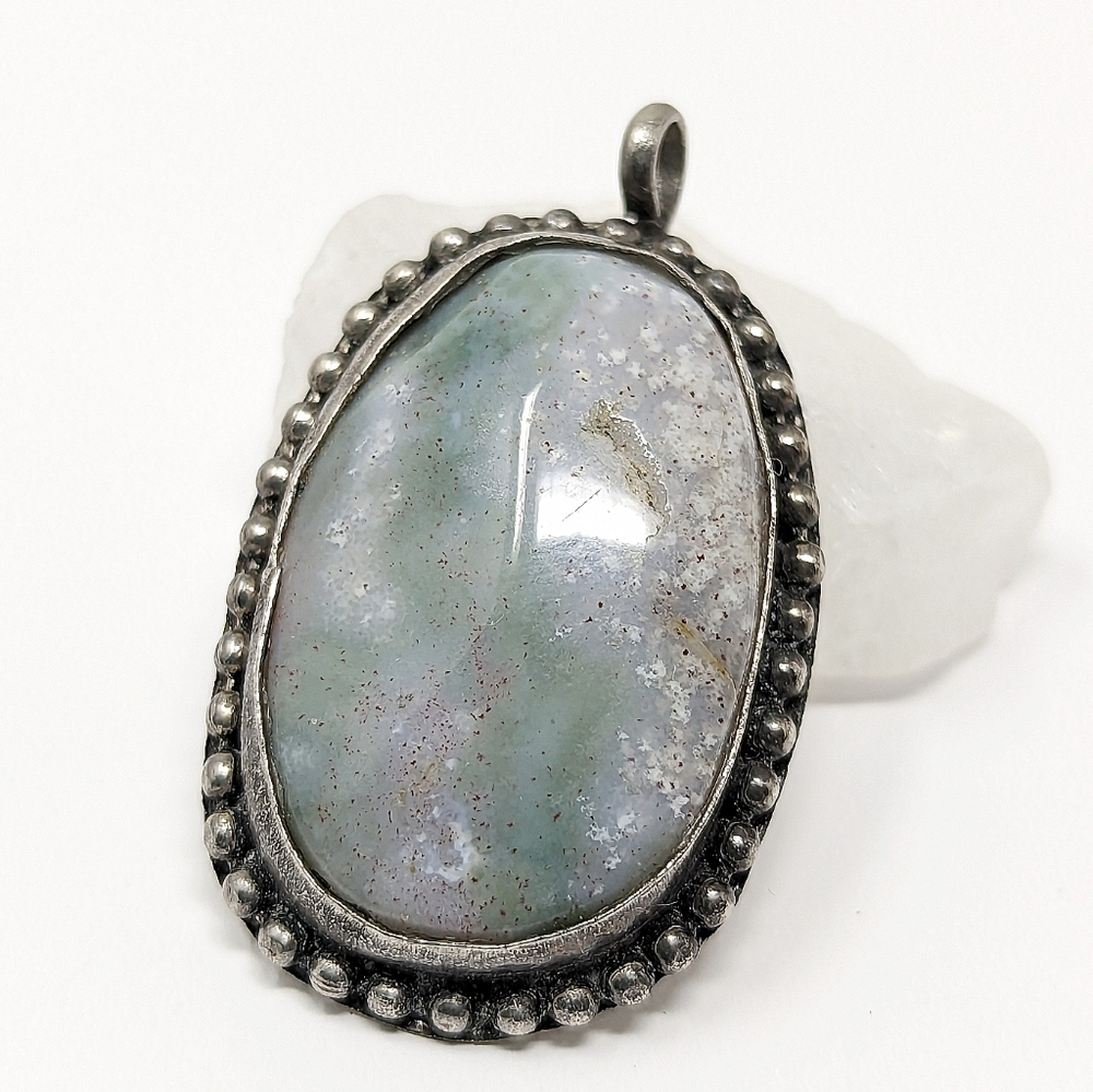 Vintage sterling silver oval handmade artisan handcrafted stone pendant 925 - Picture 2 of 7